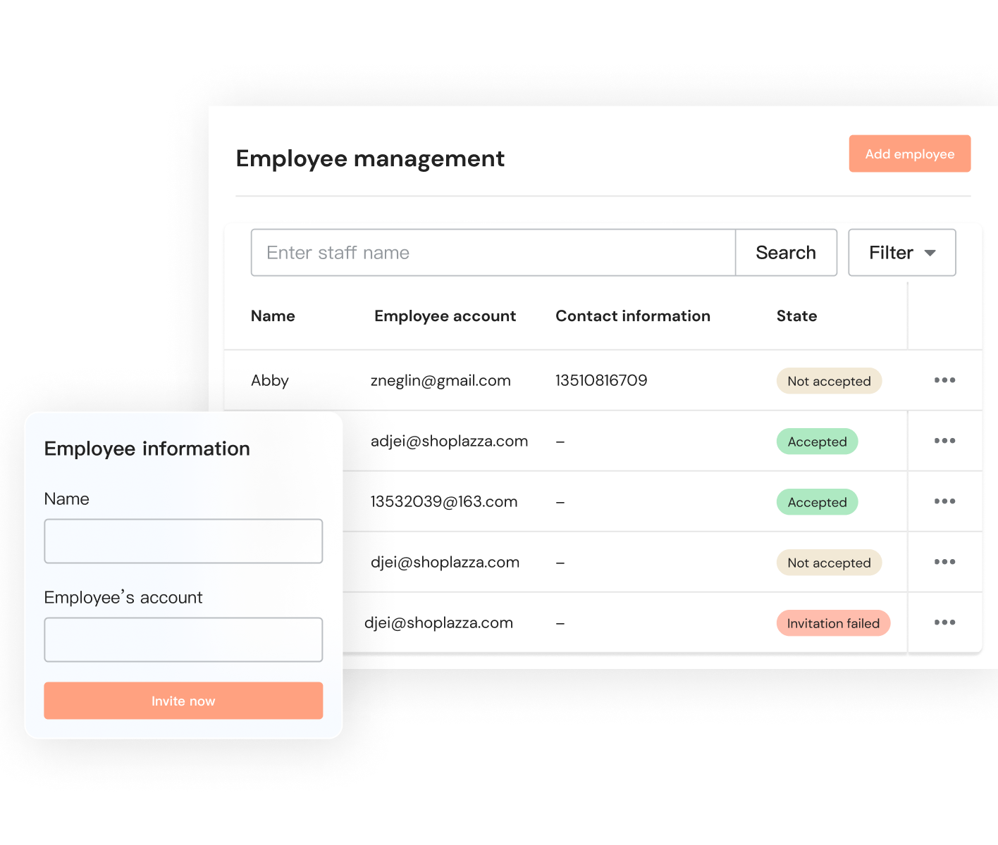 多角色多权限员工治理，，，，，，，，包管营业稳固运行