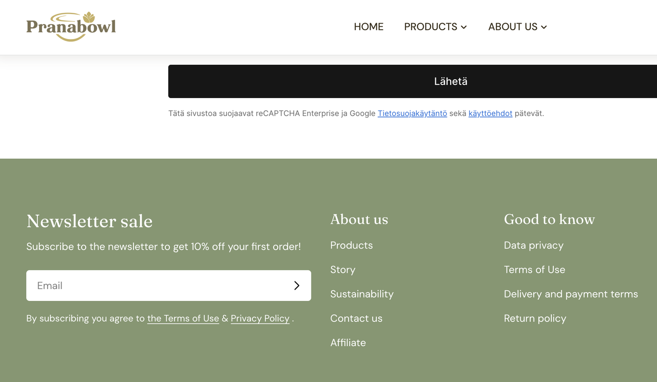 Pranabowl 页尾邮件订阅栏