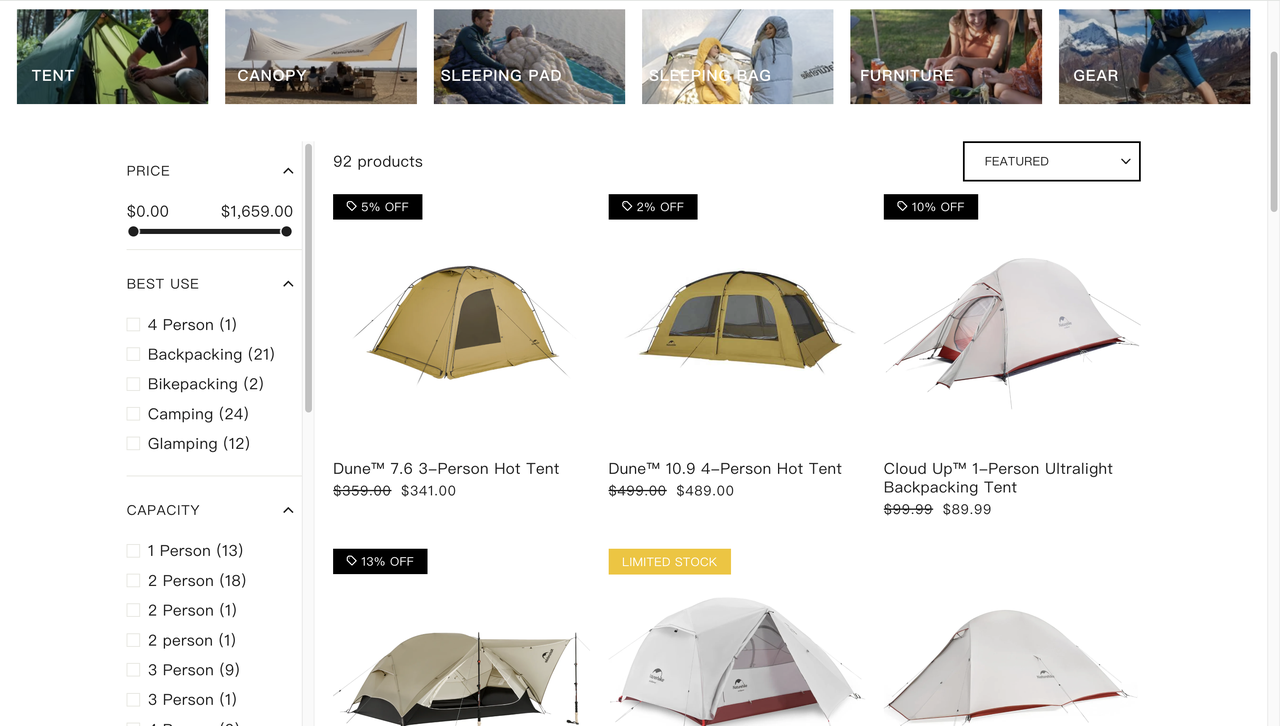 Naturehike 提供多样化选择