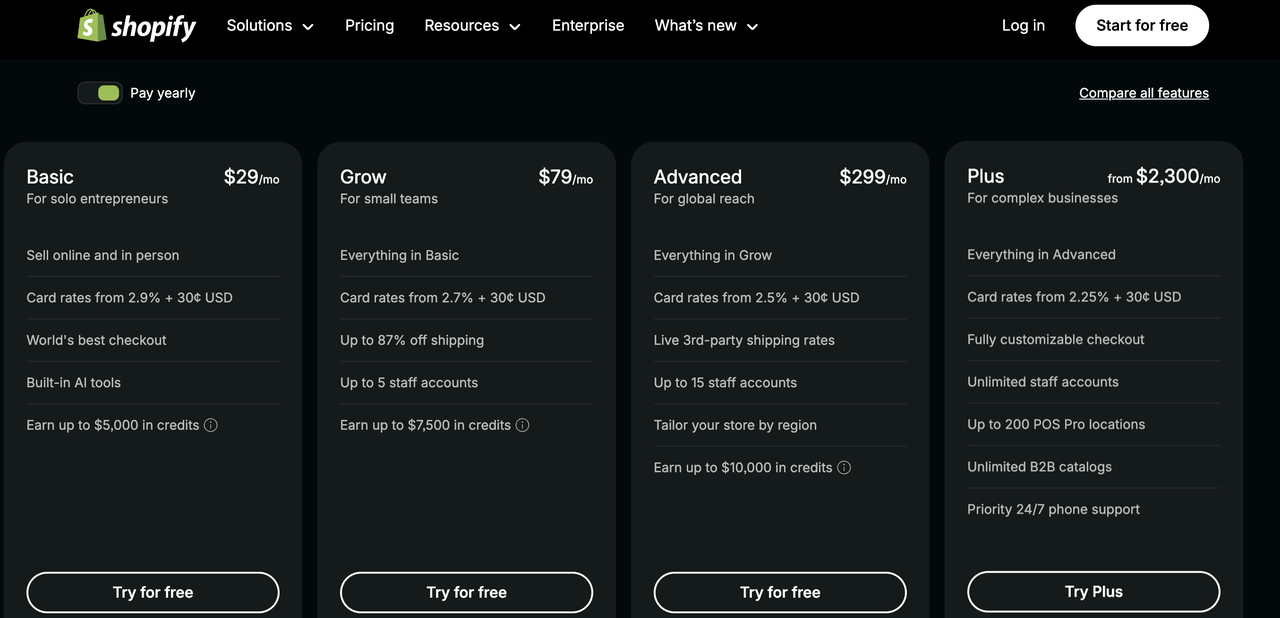 Shopify 建站价钱（以美区价钱为例）