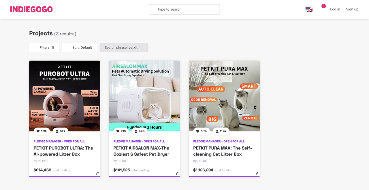 Indiegogo 上 PETKIT 众筹项目